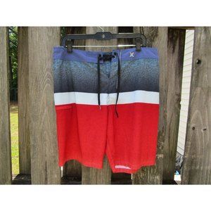 Hurley Phantom Board Shorts 34 Red White Blue Striped Stretch Surf Swim Trunks